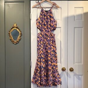 J. Crew Floral Midi Dress - Navy and Orange